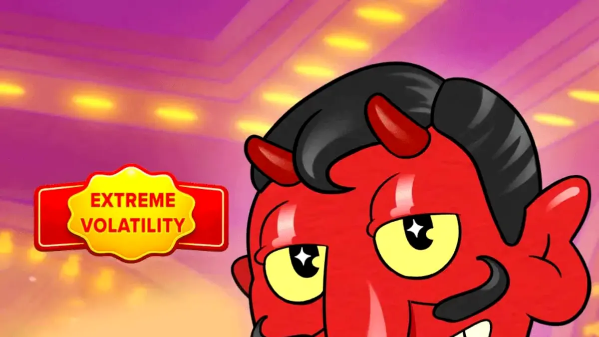 Vinnie Volt: Devil Wilds slot game interface with cartoon devil host